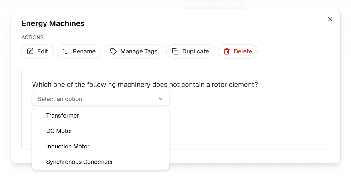 Dropdown text question preview