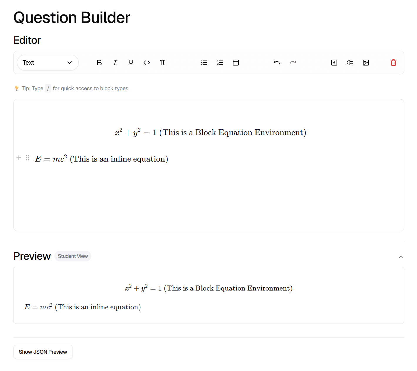 Demonstration of both equation types