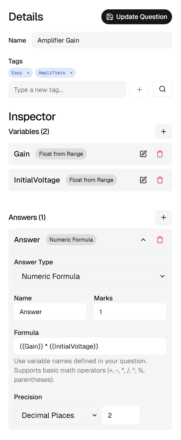 Detailed view of formula syntax with double curly brackets