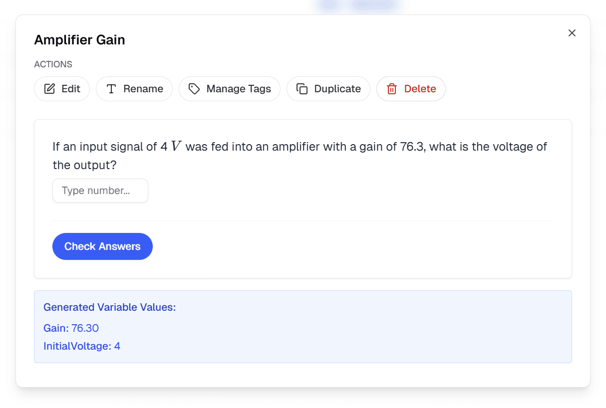 Numerical formula question configuration
