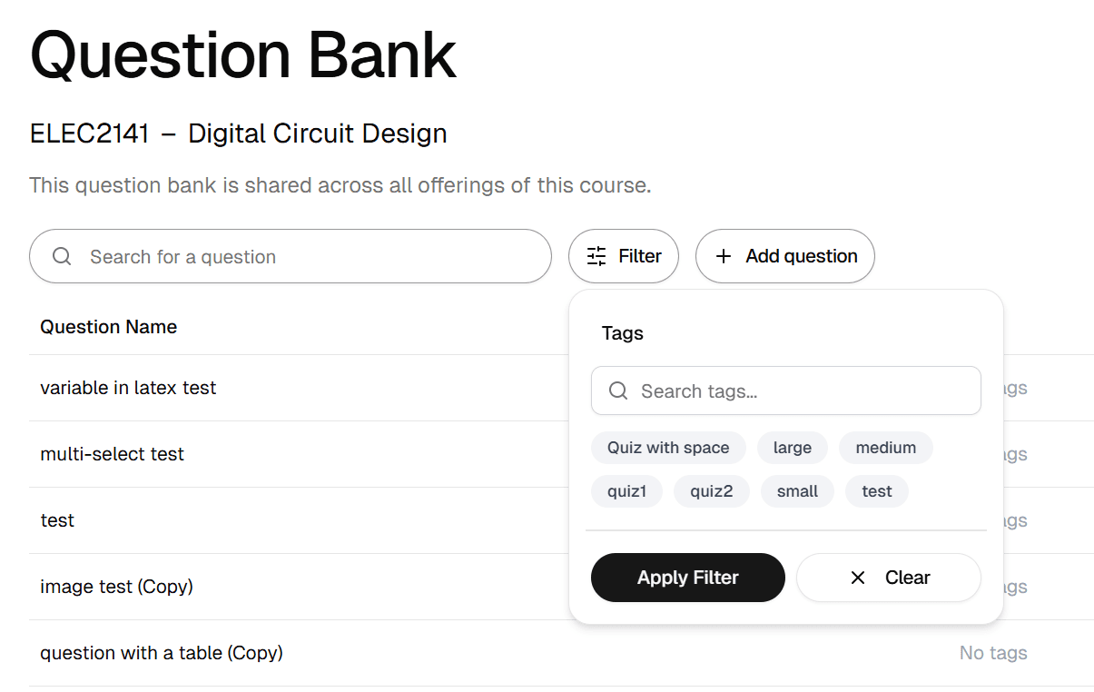Filtering questions by multiple tags in the bank